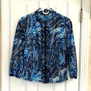 Linear Vintage Blue and Black Metallic Lightweight Patterned Jacket. EUC